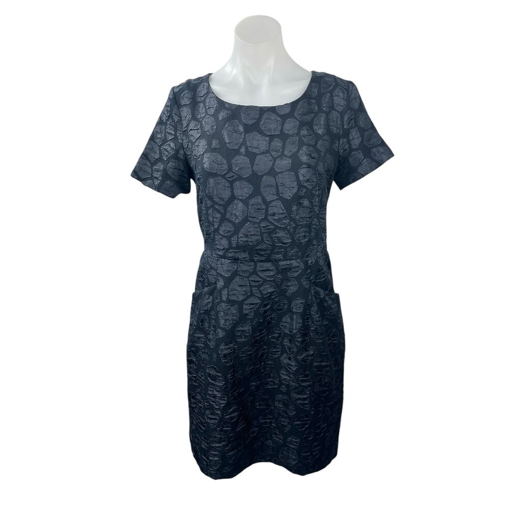 Cos Women's Black Abstract Textured Short Sleeve Mini A-Line Shift Dress Size 8